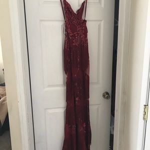 Long red fringe dress